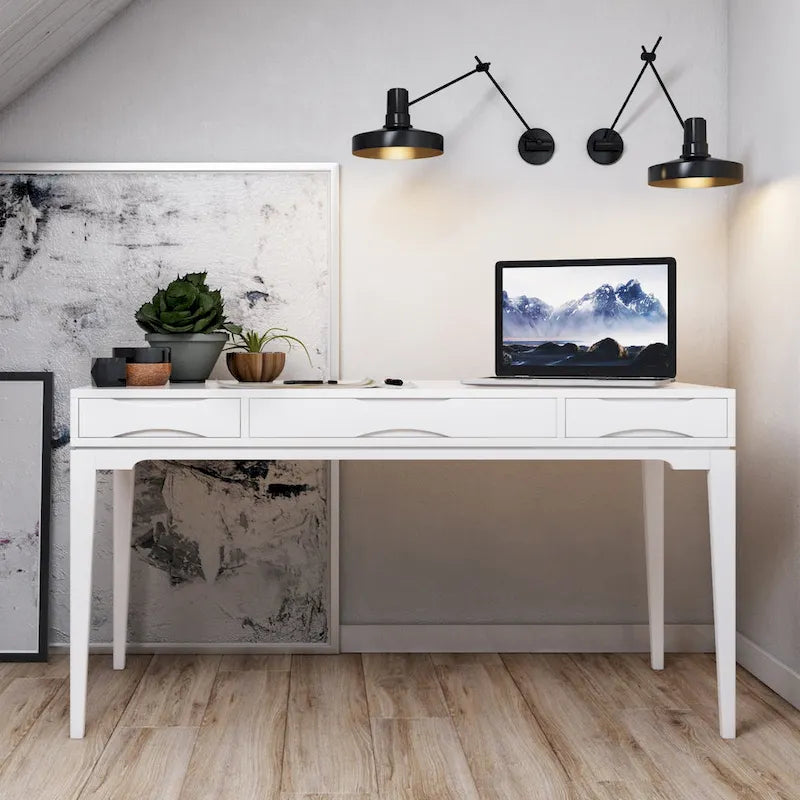 Bureau d'écriture de bureau moderne du milieu du siècle en bois massif, 60 pouces de large