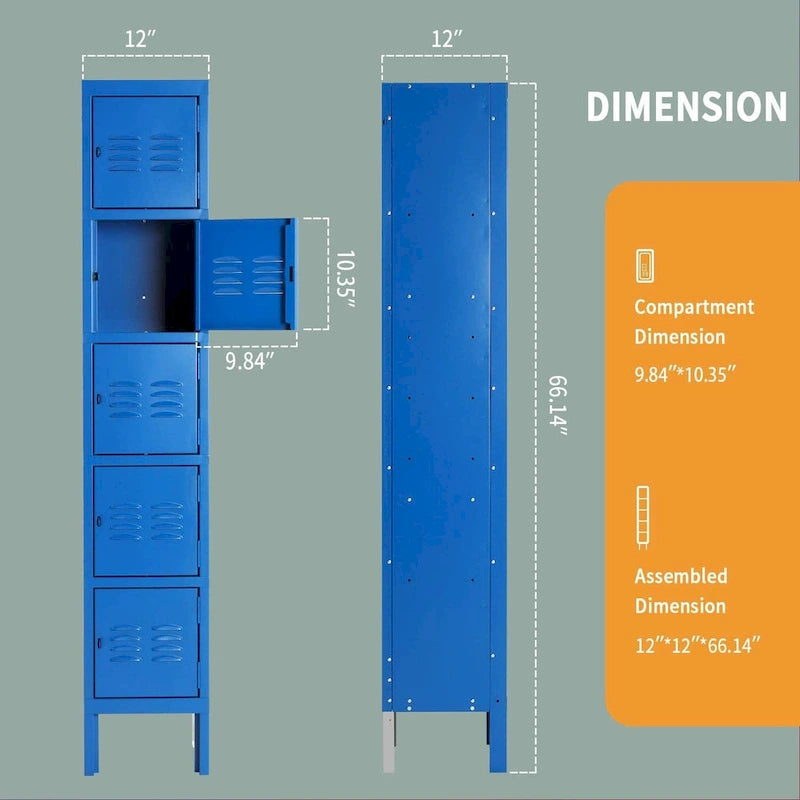 Armoire de Rangement 5 Portes en Métal pour École Bureau Salle de Sport
