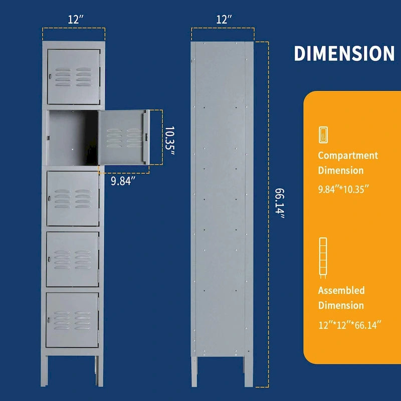 Armoire de Rangement 5 Portes en Métal pour École Bureau Salle de Sport