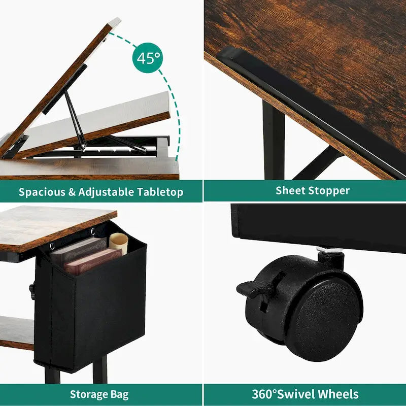 Bureau d'ordinateur portable réglable en hauteur avec roulettes et station de charge