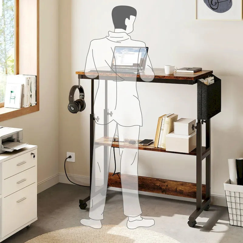 Bureau d'ordinateur portable réglable en hauteur avec roulettes et station de charge