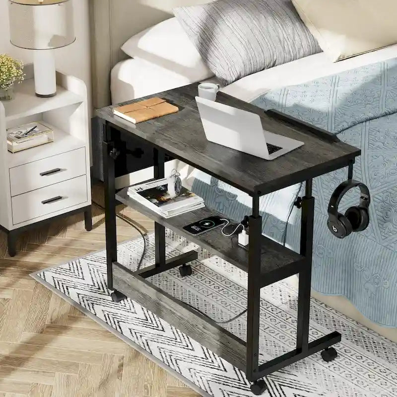 Bureau d'ordinateur portable réglable en hauteur avec roulettes et station de charge