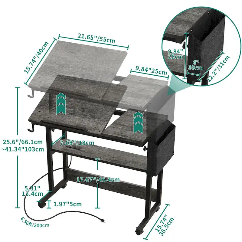 Bureau d'ordinateur portable réglable en hauteur avec roulettes et station de charge