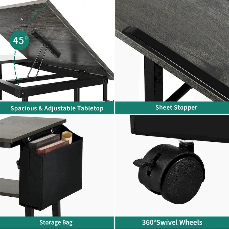 Bureau d'ordinateur portable réglable en hauteur avec roulettes et station de charge