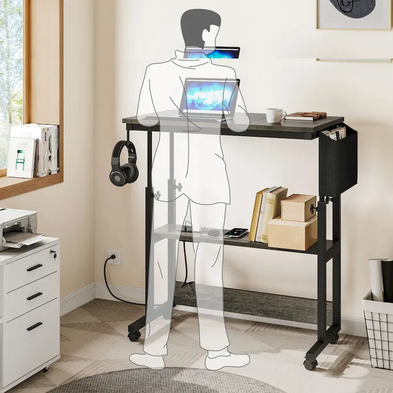 Bureau d'ordinateur portable réglable en hauteur avec roulettes et station de charge
