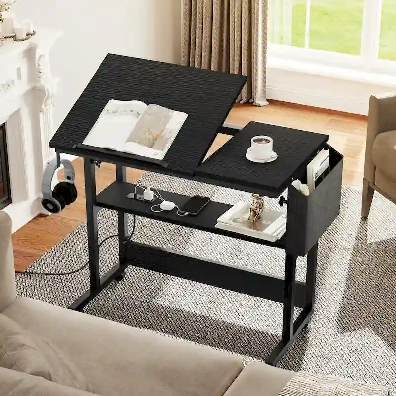 Bureau d'ordinateur portable réglable en hauteur avec roulettes et station de charge