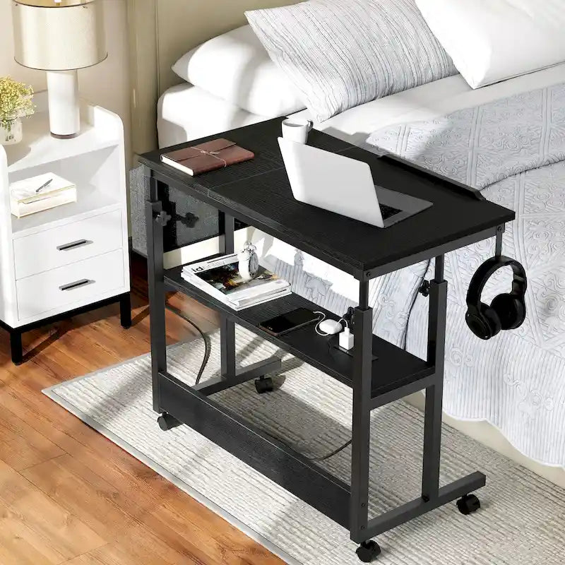 Bureau d'ordinateur portable réglable en hauteur avec roulettes et station de charge