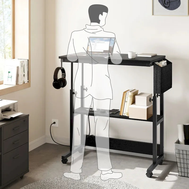 Bureau d'ordinateur portable réglable en hauteur avec roulettes et station de charge
