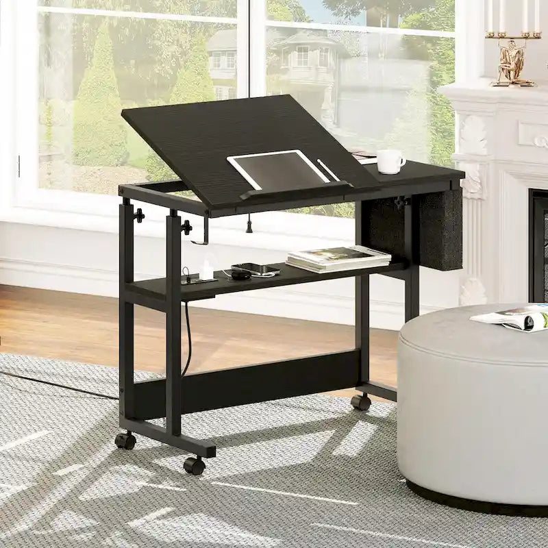 Bureau d'ordinateur portable réglable en hauteur avec roulettes et station de charge