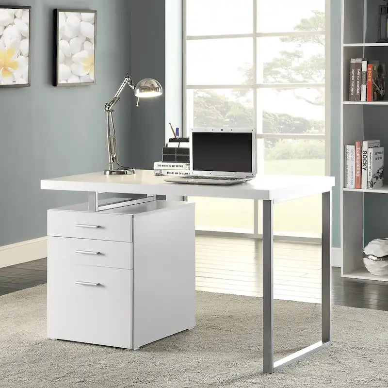 Bureau d'ordinateur d'écriture de bureau à domicile au design moderne avec tiroirs et classeur