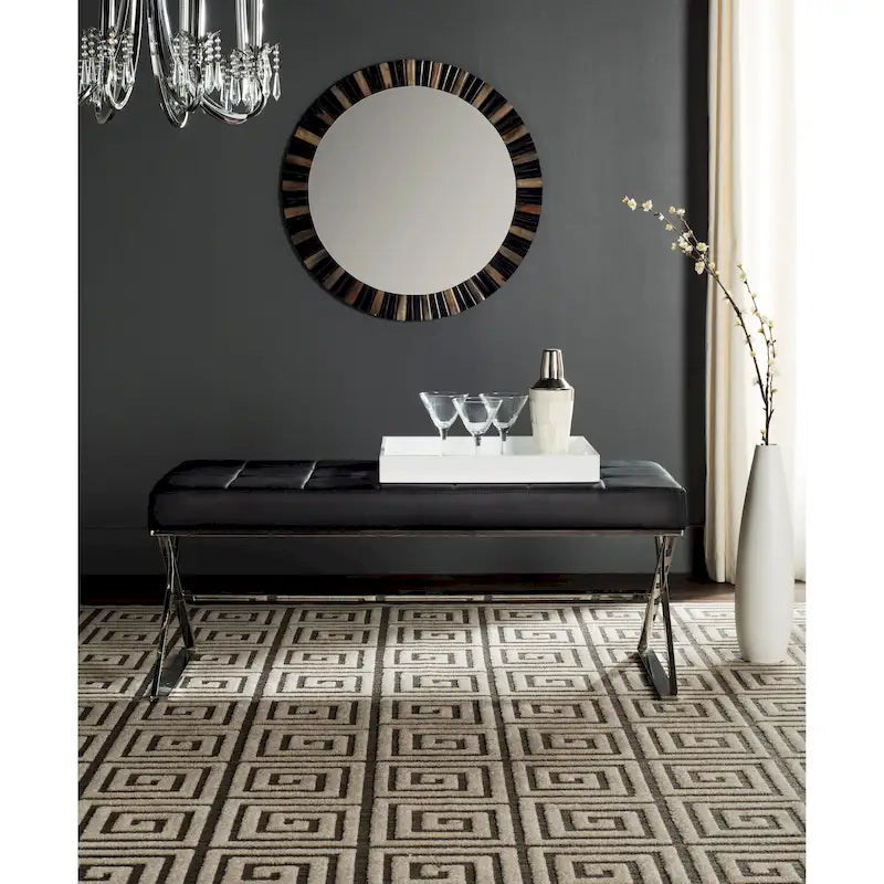 Banc capitonné gris « Modern Glam » – 109x46x46 cm
