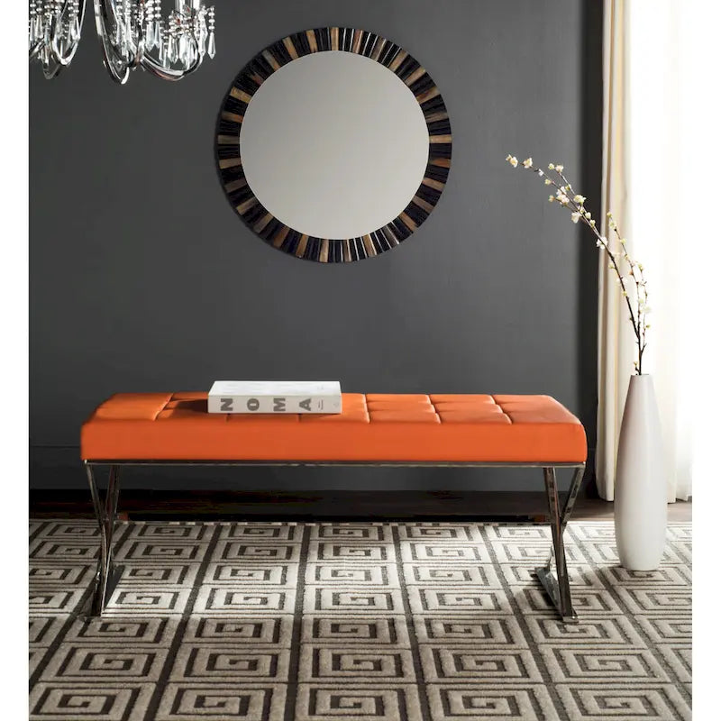 Banc capitonné gris « Modern Glam » – 109x46x46 cm