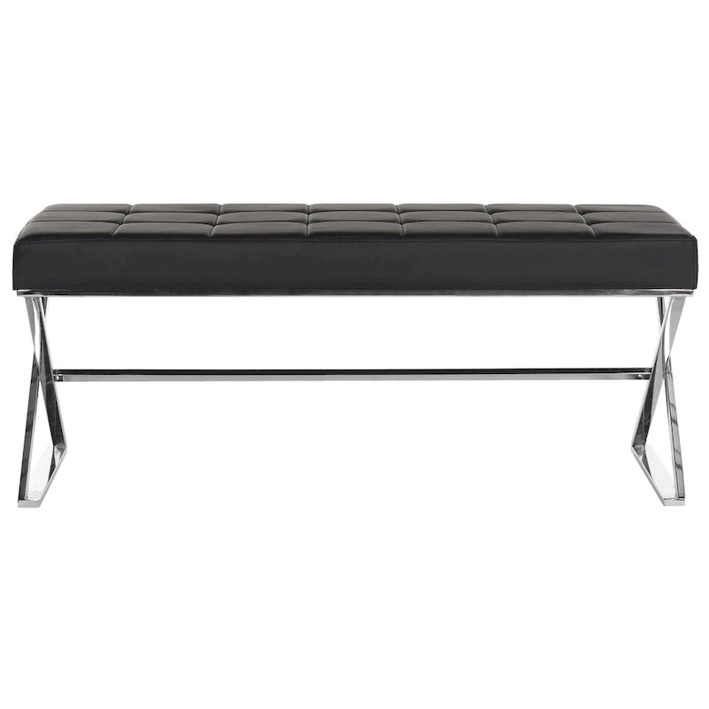 Banc capitonné gris « Modern Glam » – 109x46x46 cm