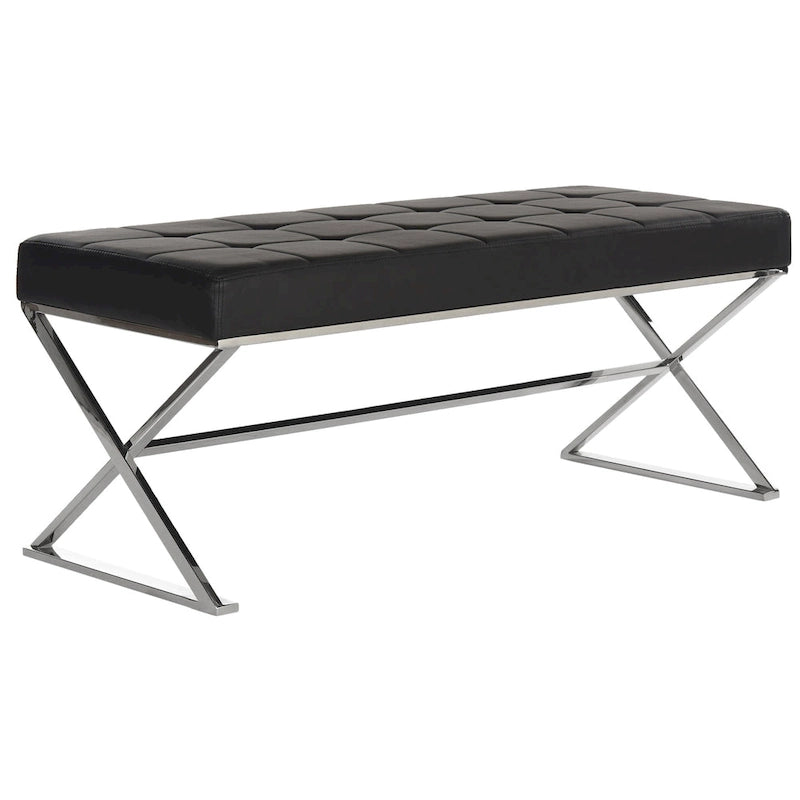 Banc capitonné gris « Modern Glam » – 109x46x46 cm