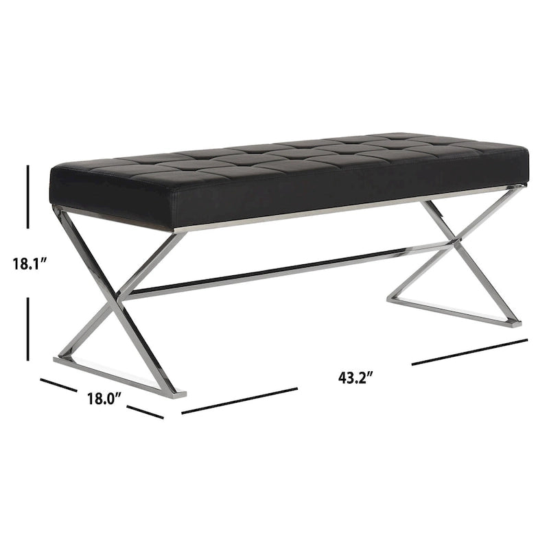 Banc capitonné gris « Modern Glam » – 109x46x46 cm