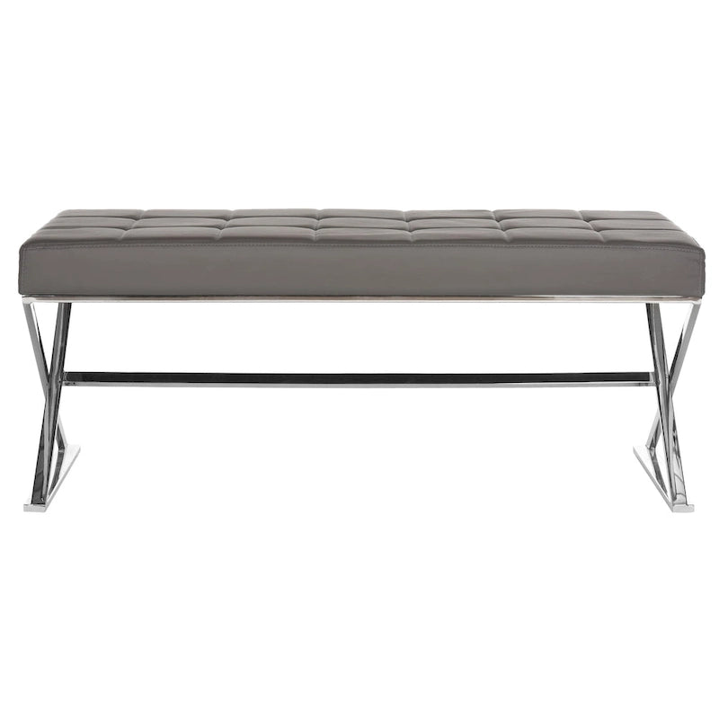 Banc capitonné gris « Modern Glam » – 109x46x46 cm