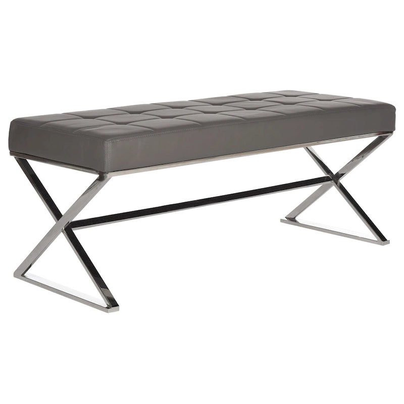 Banc capitonné gris « Modern Glam » – 109x46x46 cm