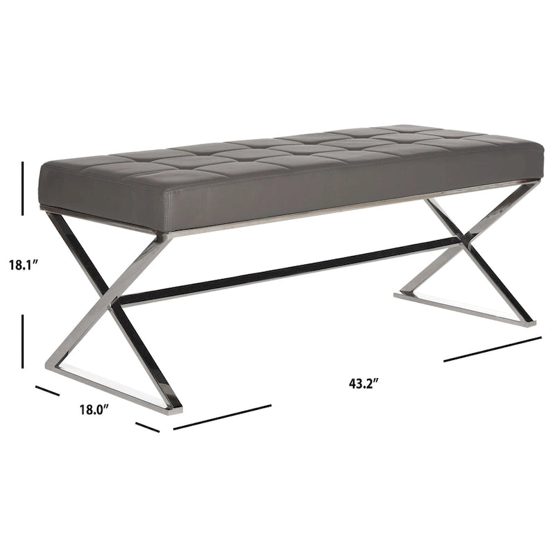 Banc capitonné gris « Modern Glam » – 109x46x46 cm