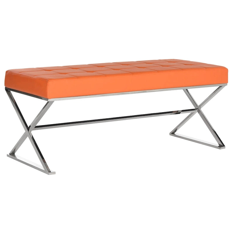 Banc capitonné gris « Modern Glam » – 109x46x46 cm