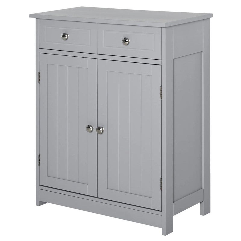 Meuble de rangement de salle de bain autoportant avec 2 portes, 2 tiroirs et étagère réglable, Gris