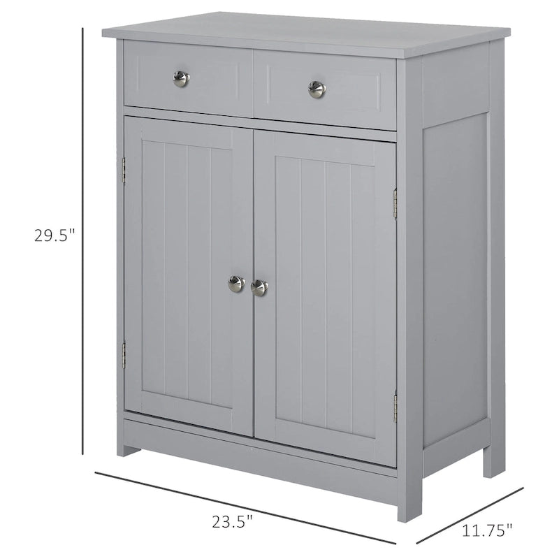 Meuble de rangement de salle de bain autoportant avec 2 portes, 2 tiroirs et étagère réglable, Gris
