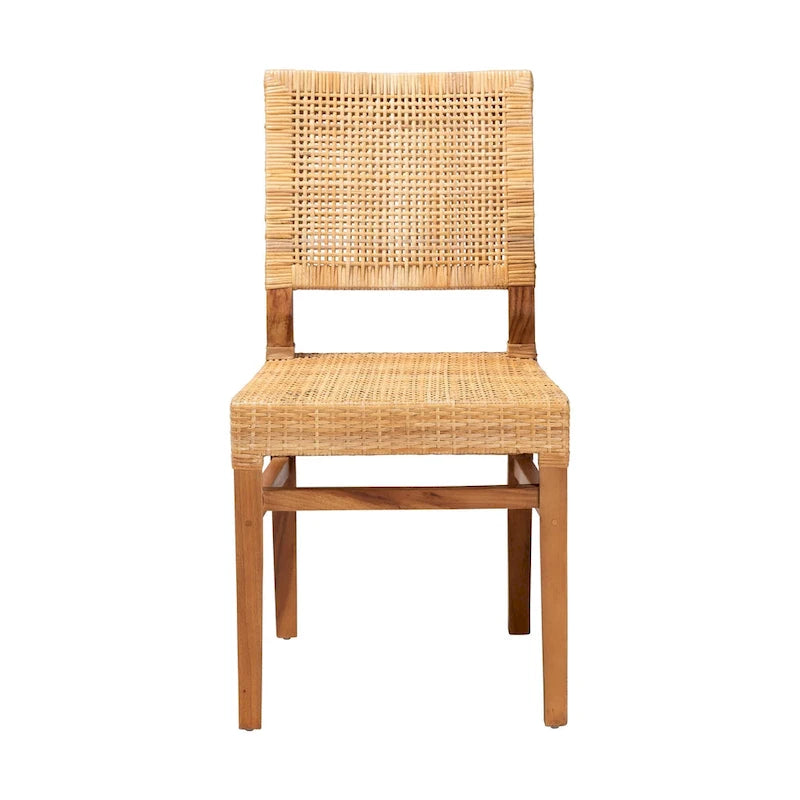 Chaise de salle à manger Bohème en rotin naturel et bois d'acajou