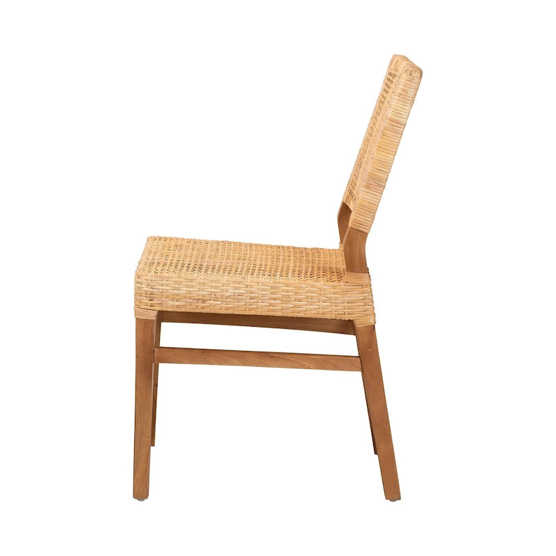 Chaise de salle à manger Bohème en rotin naturel et bois d'acajou