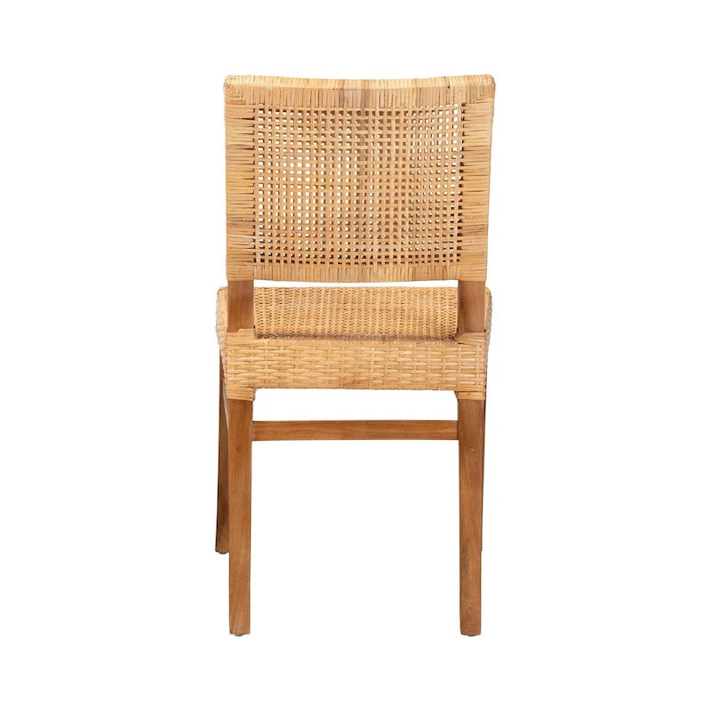 Chaise de salle à manger Bohème en rotin naturel et bois d'acajou