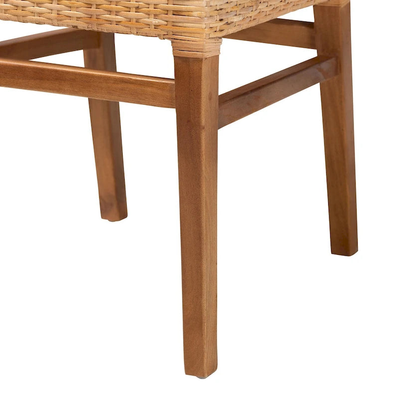 Chaise de salle à manger Bohème en rotin naturel et bois d'acajou