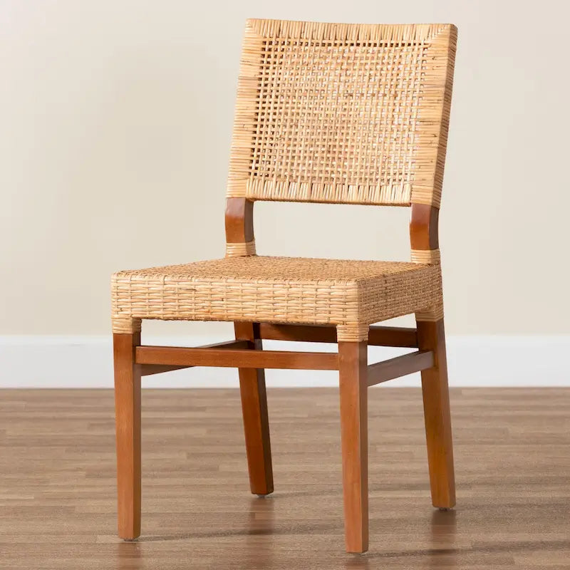 Chaise de salle à manger Bohème en rotin naturel et bois d'acajou