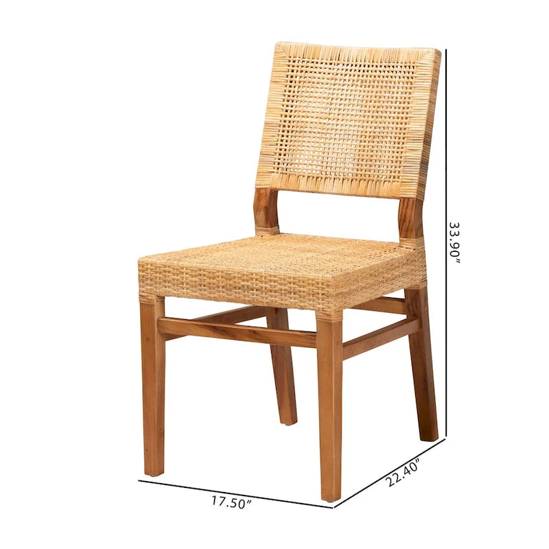 Chaise de salle à manger Bohème en rotin naturel et bois d'acajou