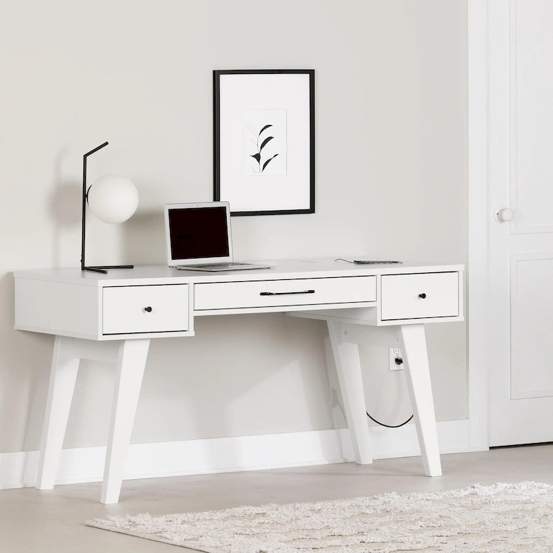 Bureau d'ordinateur avec multiprise et tiroirs