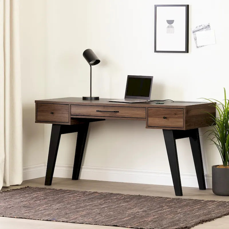 Bureau d'ordinateur avec multiprise et tiroirs