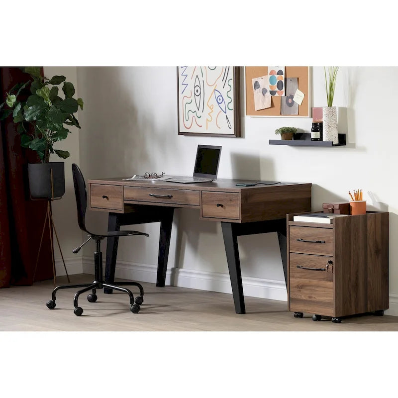 Bureau d'ordinateur avec multiprise et tiroirs
