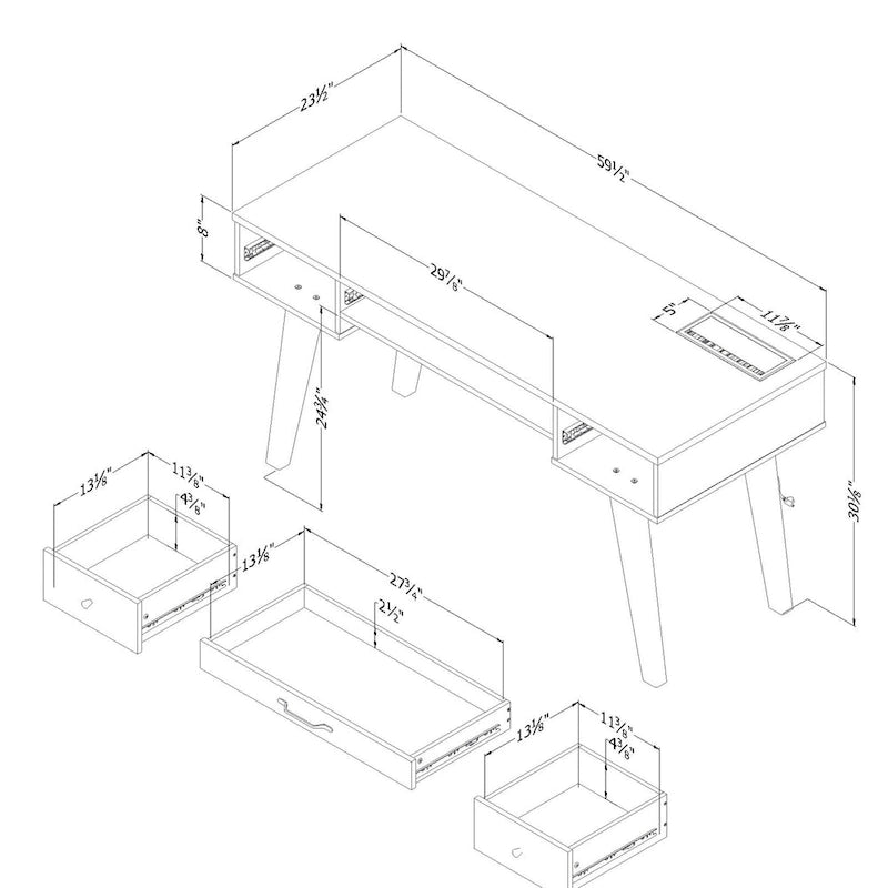 Bureau d'ordinateur avec multiprise et tiroirs