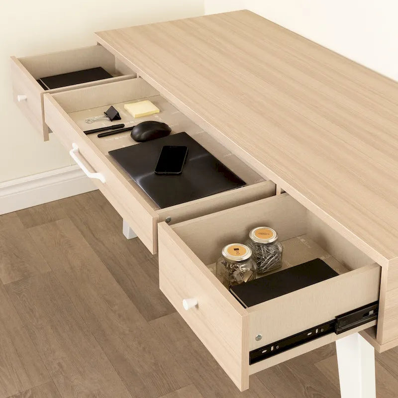 Bureau d'ordinateur avec multiprise et tiroirs