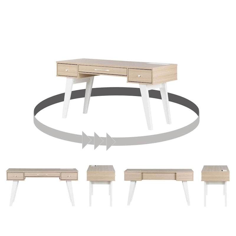 Bureau d'ordinateur avec multiprise et tiroirs