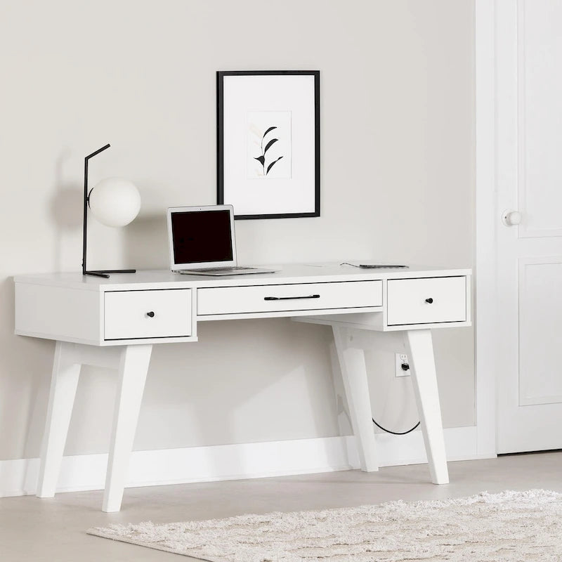 Bureau d'ordinateur avec multiprise et tiroirs