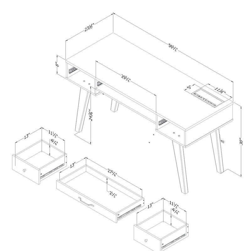 Bureau d'ordinateur avec multiprise et tiroirs