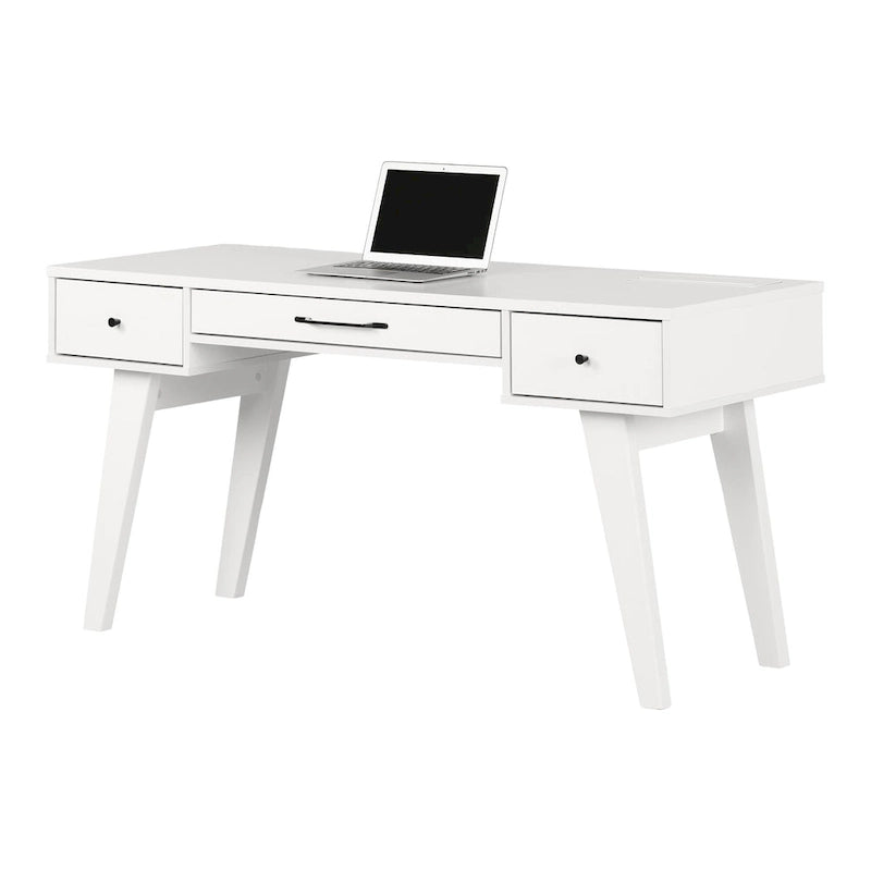 Bureau d'ordinateur avec multiprise et tiroirs