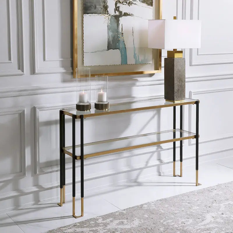 Console moderne avec étagères en verre trempé