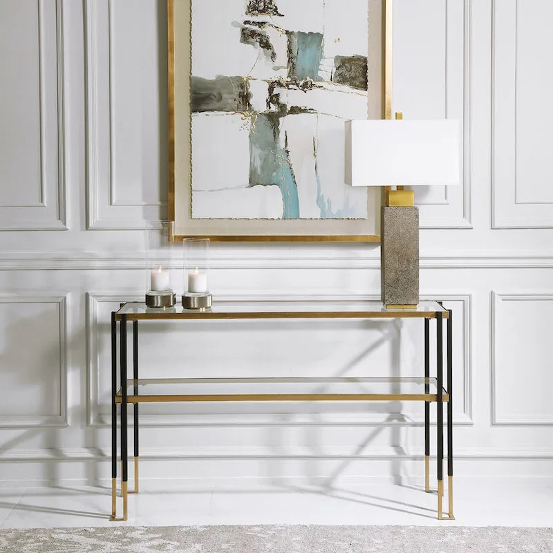 Console moderne avec étagères en verre trempé