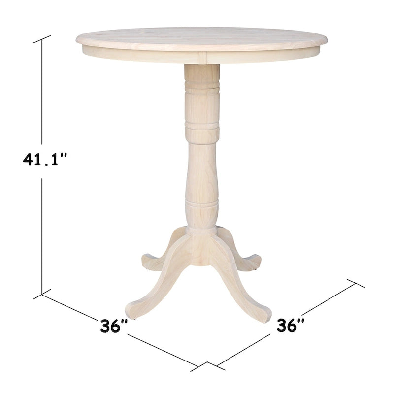 Table piédestal ronde de 91 cm de hauteur bar, non finie