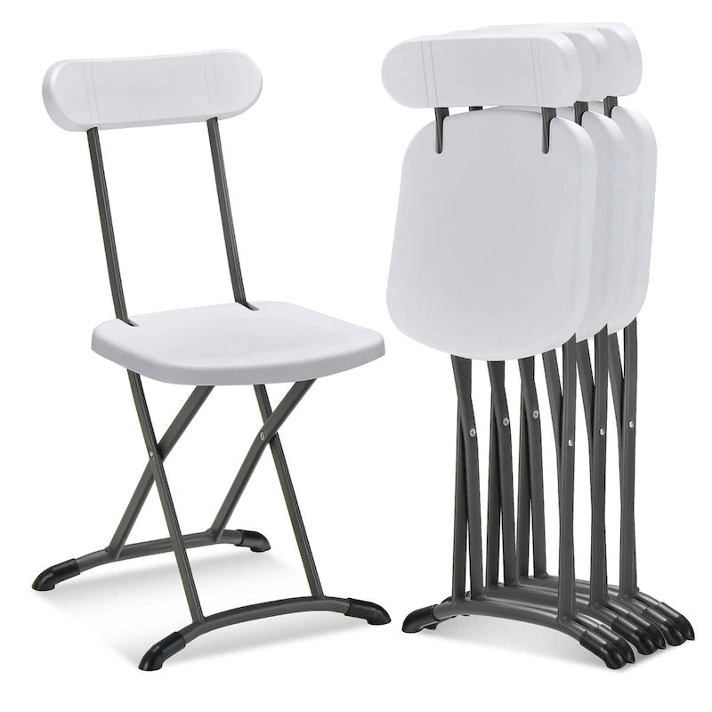 Chaise pliante avec pieds incurvés en métal, assise large et dossier ergonomique
