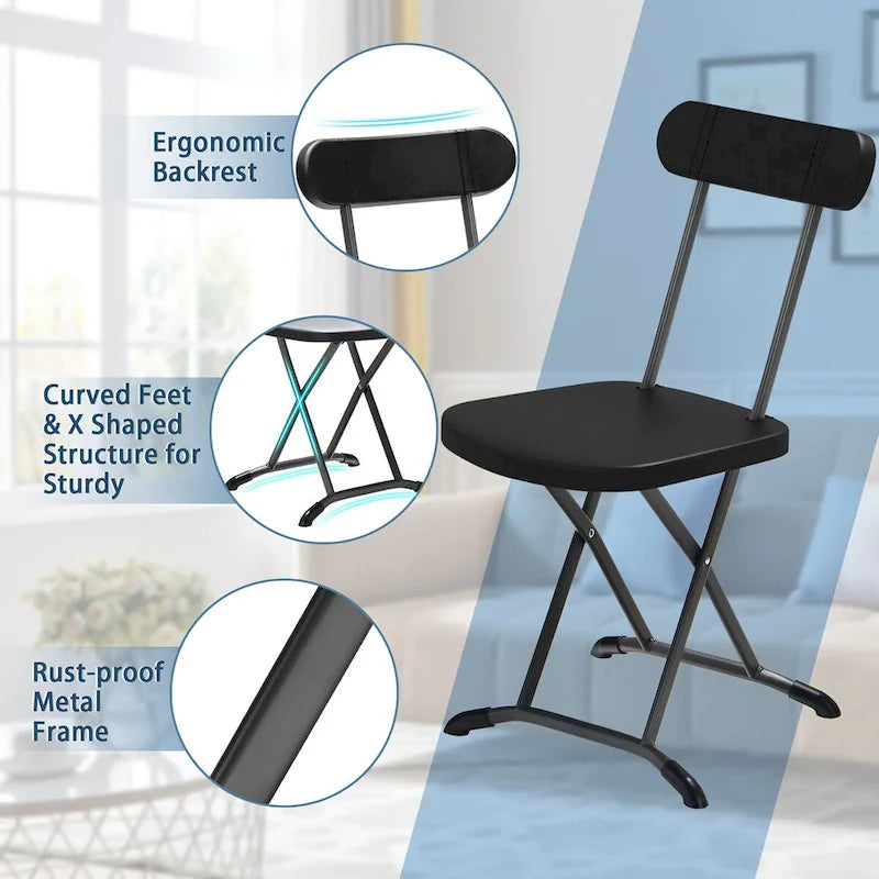 Chaise pliante avec pieds incurvés en métal, assise large et dossier ergonomique