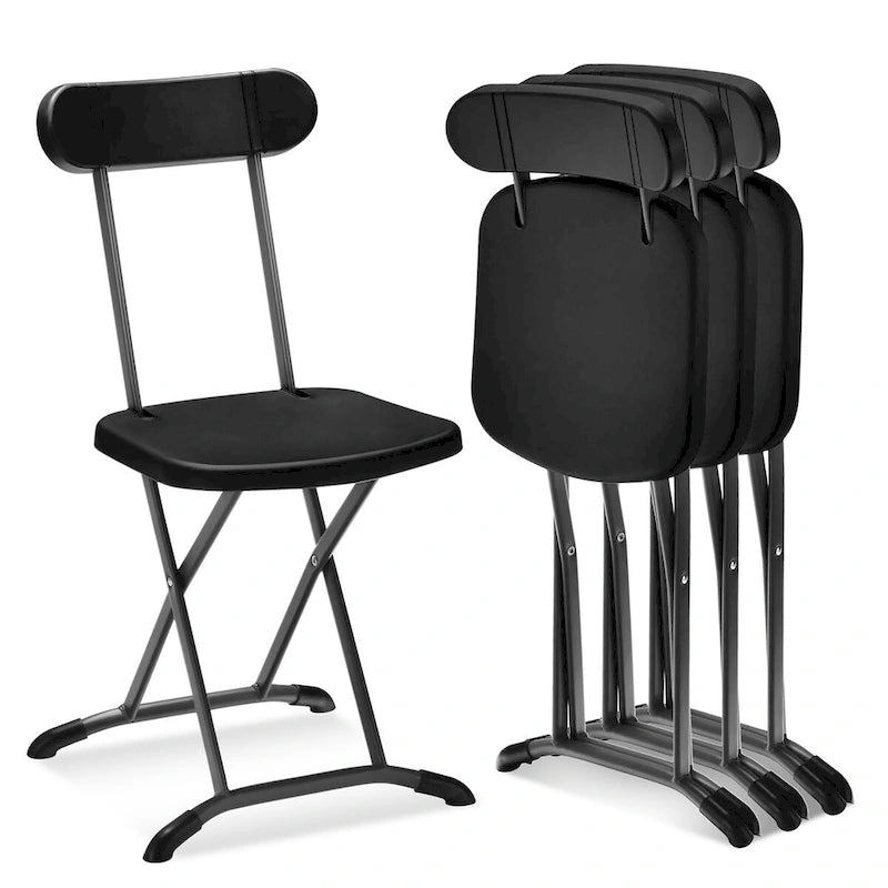 Chaise pliante avec pieds incurvés en métal, assise large et dossier ergonomique