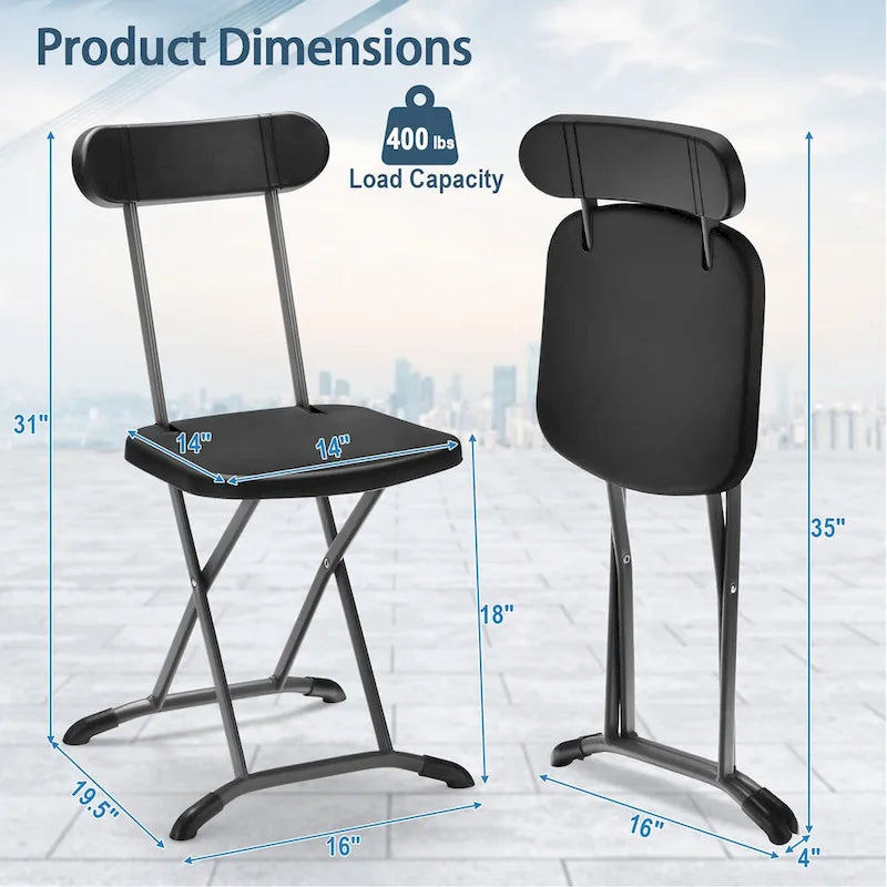 Chaise pliante avec pieds incurvés en métal, assise large et dossier ergonomique