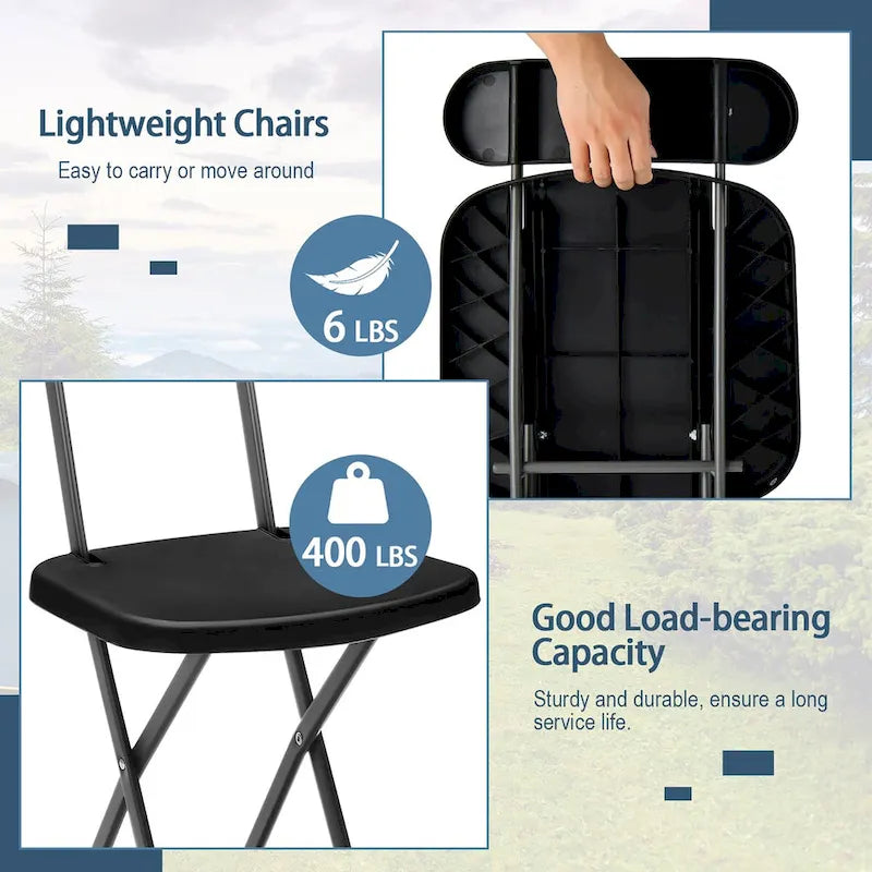 Chaise pliante avec pieds incurvés en métal, assise large et dossier ergonomique