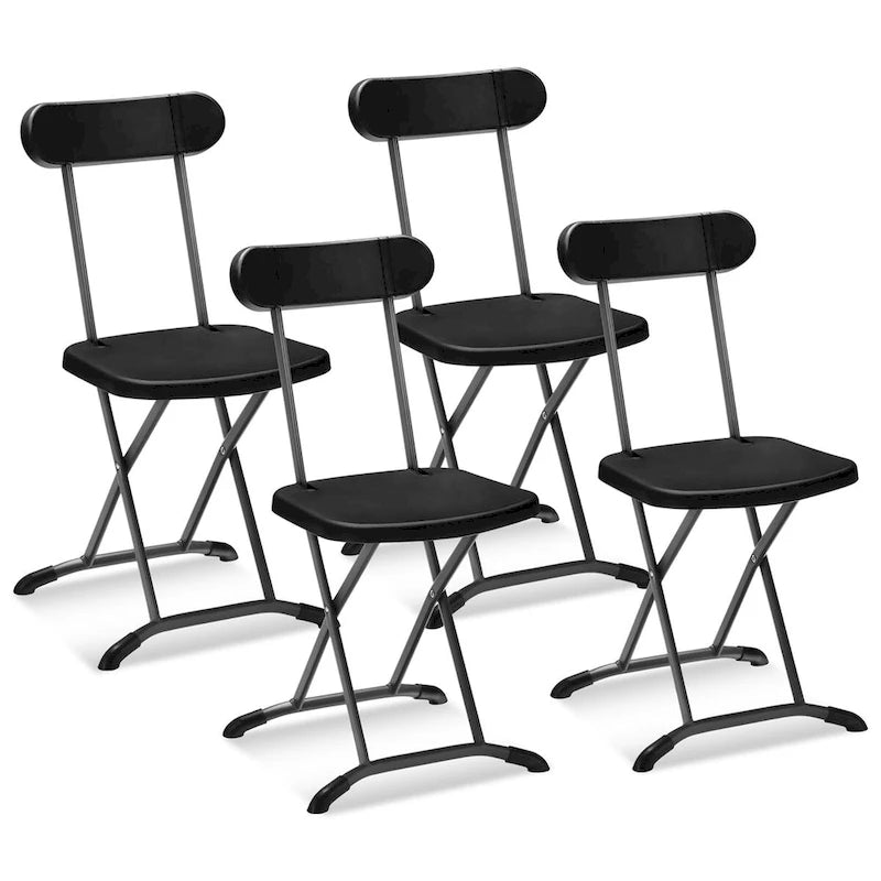 Chaise pliante avec pieds incurvés en métal, assise large et dossier ergonomique