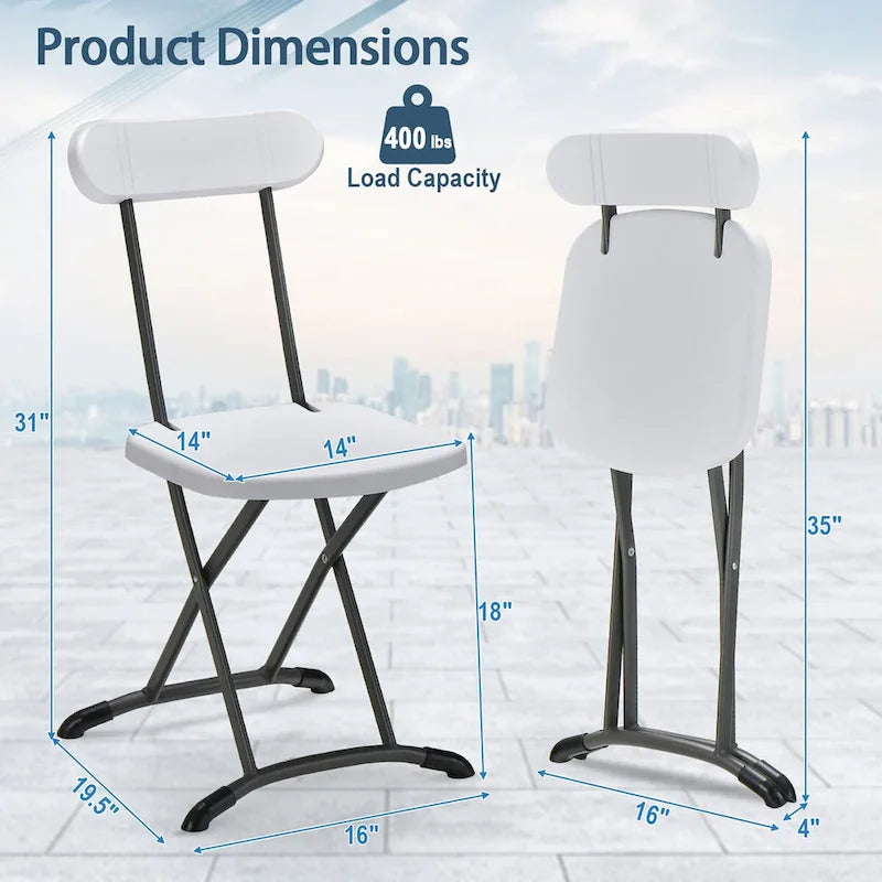 Chaise pliante avec pieds incurvés en métal, assise large et dossier ergonomique